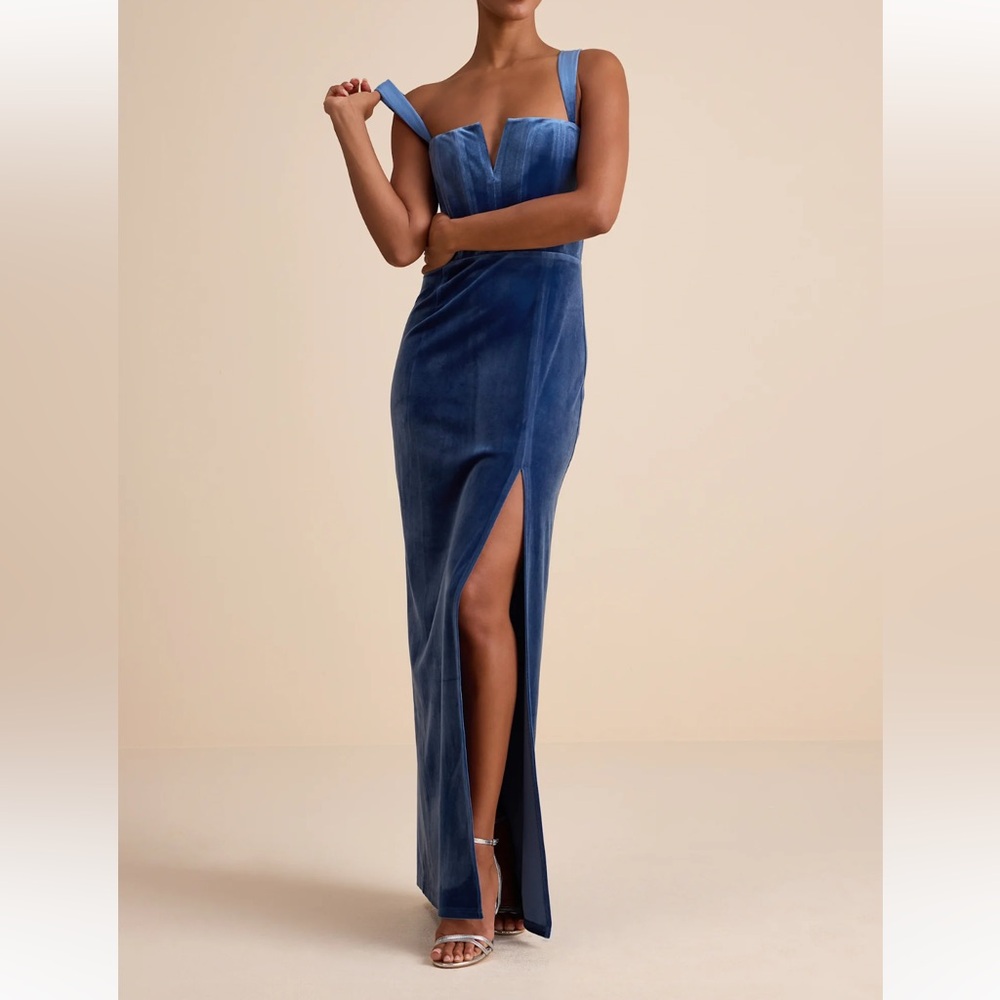 Lulu's Midnight Blue Velvet Maxi Dress